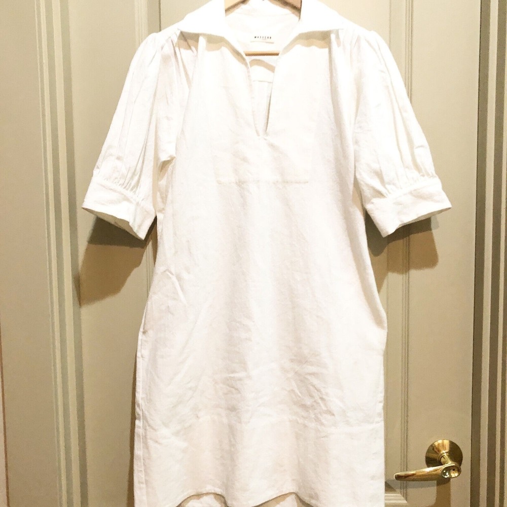 Masscob Coco White Casual Linen Blend Minimalist Shirt Dress Size XS
